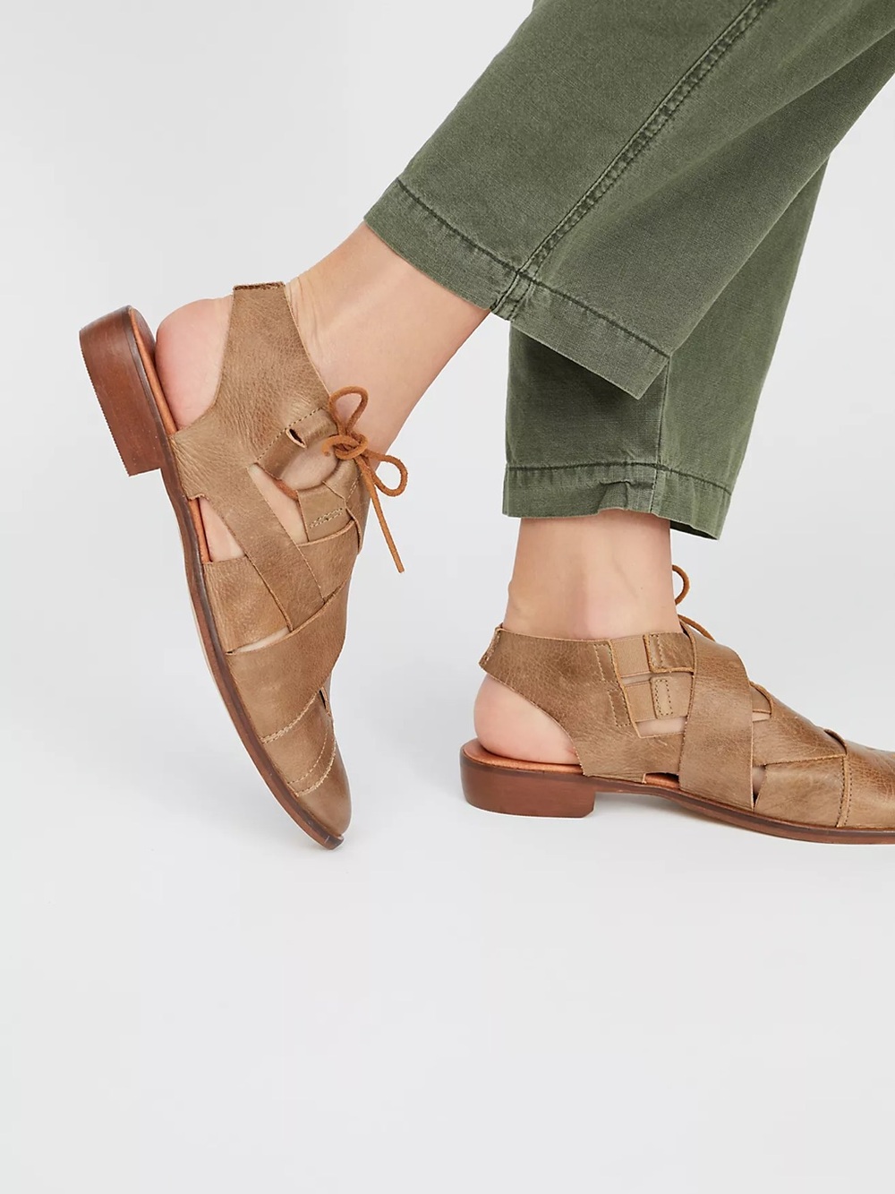 Free People Destino Woven‎ Flat Sandals Size 36 Brown Tan Boho Leather Summer